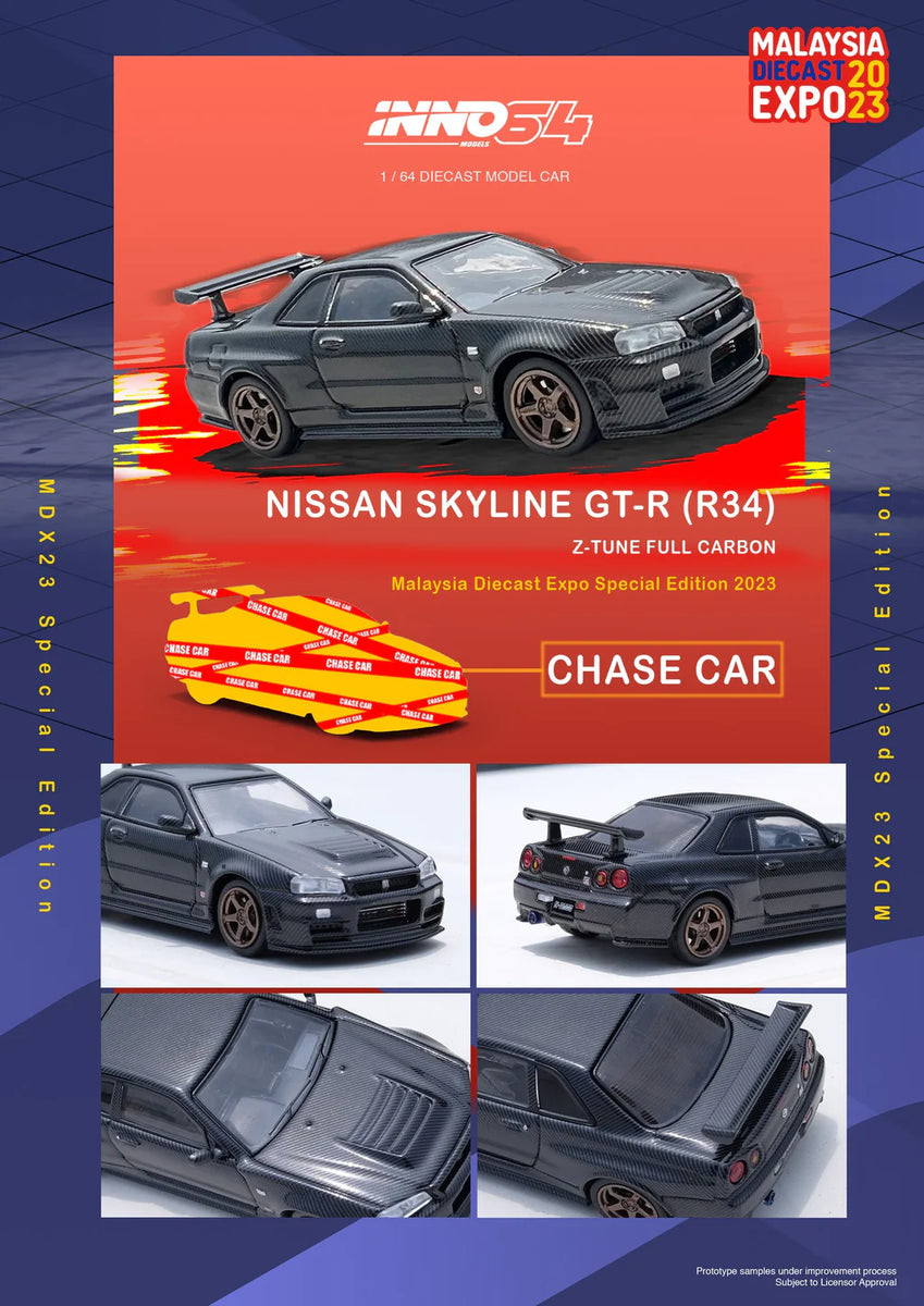INNO64 1:64 Nissan Skyline GT-R (R34) Z-Tune Malaysia Die-cast Expo 2023 in  Full Carbon