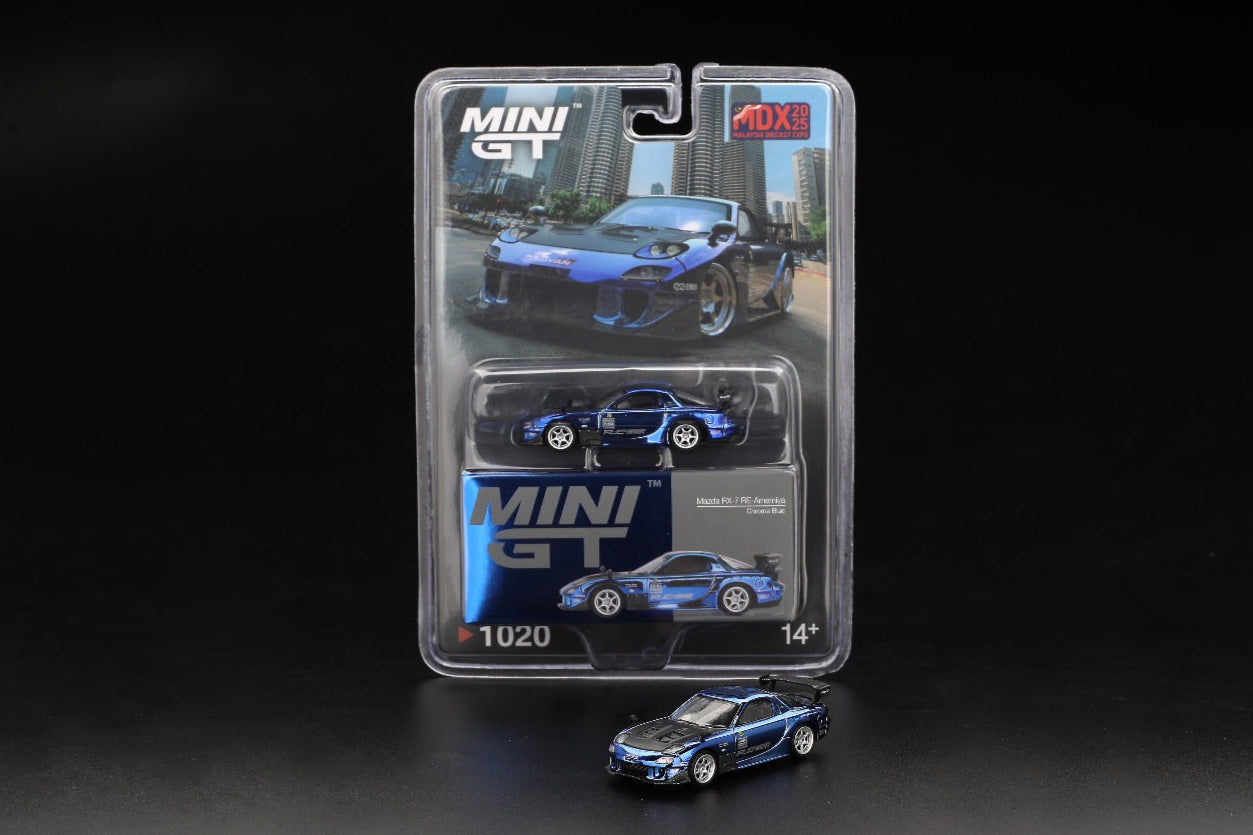 MiniGT 1/64 Mazda RX-7 RE-Amemiya Chrome Blue Malaysia Diecast Expo 2025