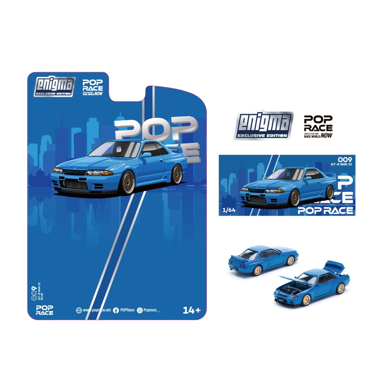 POPRACE 1/64 Nissan Skyline R32 Bayside Blue - Enigma Exclusive