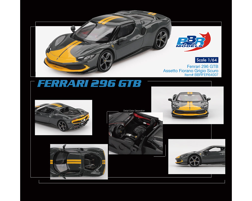 BBR Models 1:64 Ferrari 296 GTB Assetto Fiorano – Grigio Scuro Grey – Limited Edition