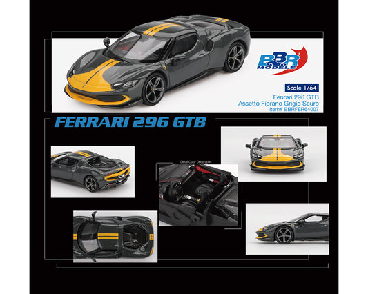 BBR Models 1:64 Ferrari 296 GTB Assetto Fiorano – Grigio Scuro Grey – Limited Edition