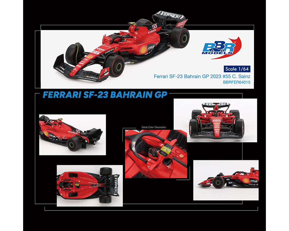 BBR Models 1:64 Ferrari SF23 #55 C. Sainz 2023 Bahrain GP – Limited Edition