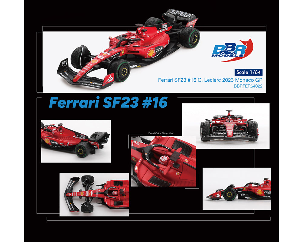 (Preorder) BBR Models 1:64 Ferrari F1 SF23 #16 C. Leclerc 2023 Monaco GP