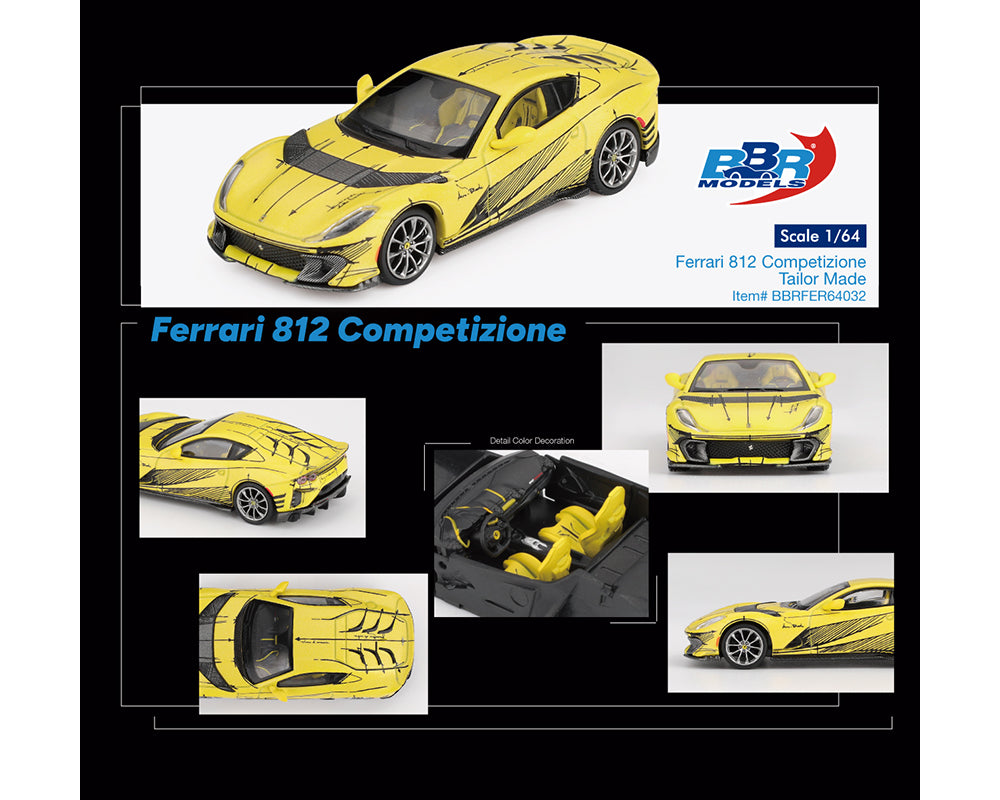 (PRE-ORDER) BBR Models 1:64 Ferrari 812 Competizione Tailor Made – Matte Yellow – Limited Edition