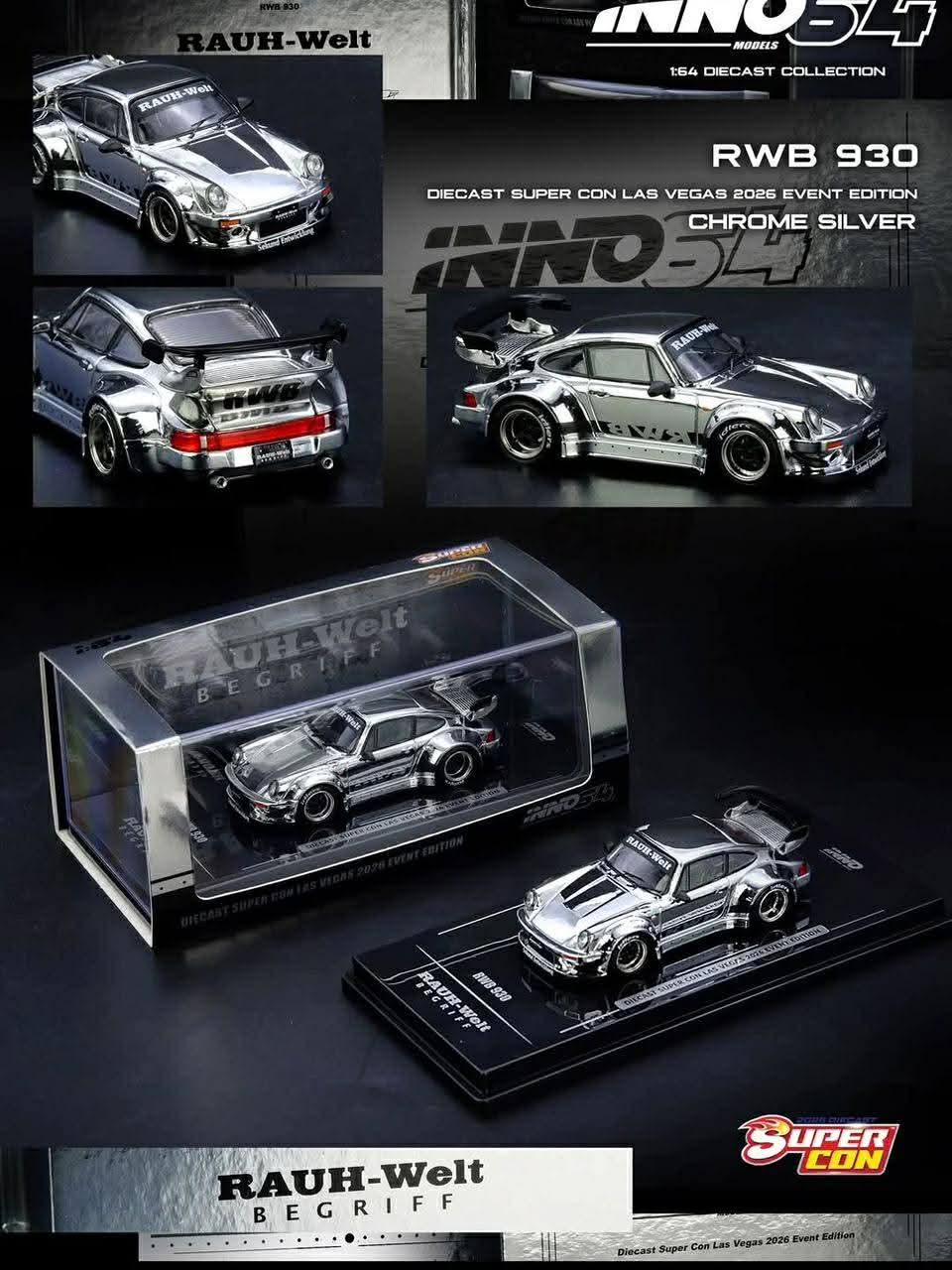 Inno64 1/64 Diecast Super Con Last Vegas RWB 930 Chrome