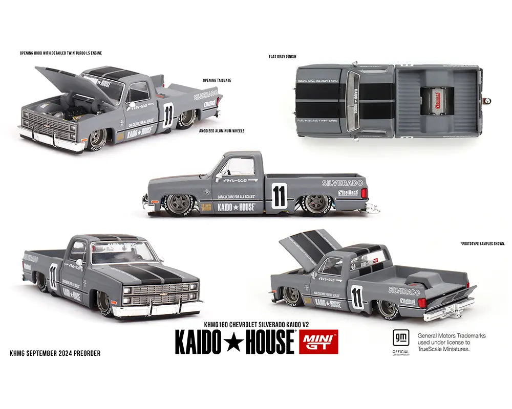 Kaido House x Mini GT 1:64 Chevrolet Silverado Kaido V2 – Grey Kaido House x Mini GT 1:64 Chevrolet Silverado Kaido V2 – Grey