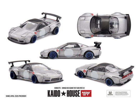 Kaido House x Mini GT 1:64 Honda NSX Kaido Test Car Spec V2 – Silver w/ Carbon