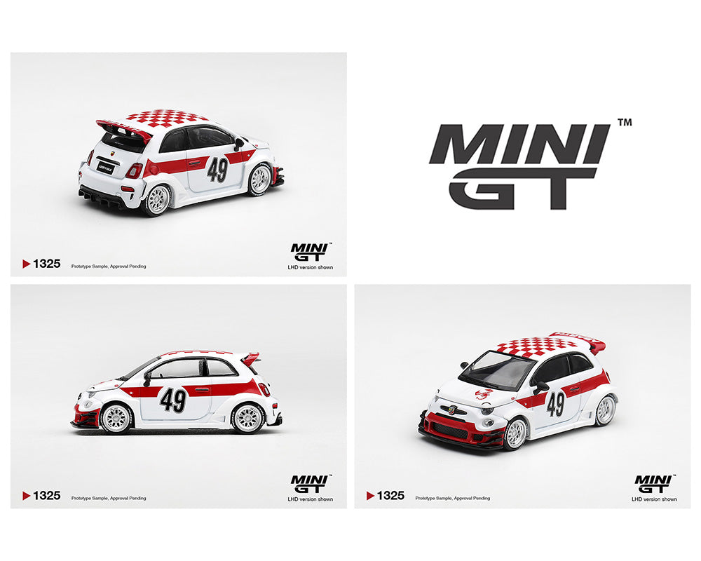 Mini GT 1:64 Abarth 595 LB-WORKS x Abas Works 1000 TC Tribute – White – Limited Edition