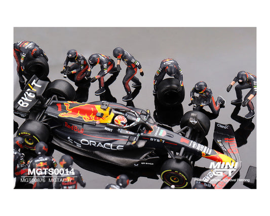 (Preorder) Mini GT 1:64 Oracle Red Bull Racing RB19 #1 Max Verstappen 2023 F1 Japanese Grand Prix Pit Crew Set Limited Edition 5000 Sets