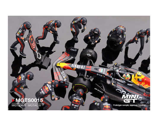 (Preorder) Mini GT 1:64 Oracle Red Bull Racing RB19 #11 Sergio Pérez 2023 F1 Japanese Grand Prix Pit Crew Set Limited Edition 5000 Sets
