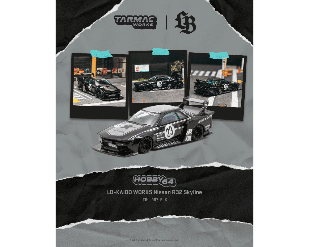 Tarmac Works 1:64 LB-KAIDO WORKS Nissan R32 Skyline – Black – Hobby64