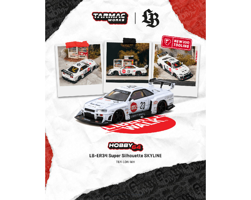 Tarmac Works 1:64 LB-ER34 Super Silhouette SKYLINE – White- Hobby64