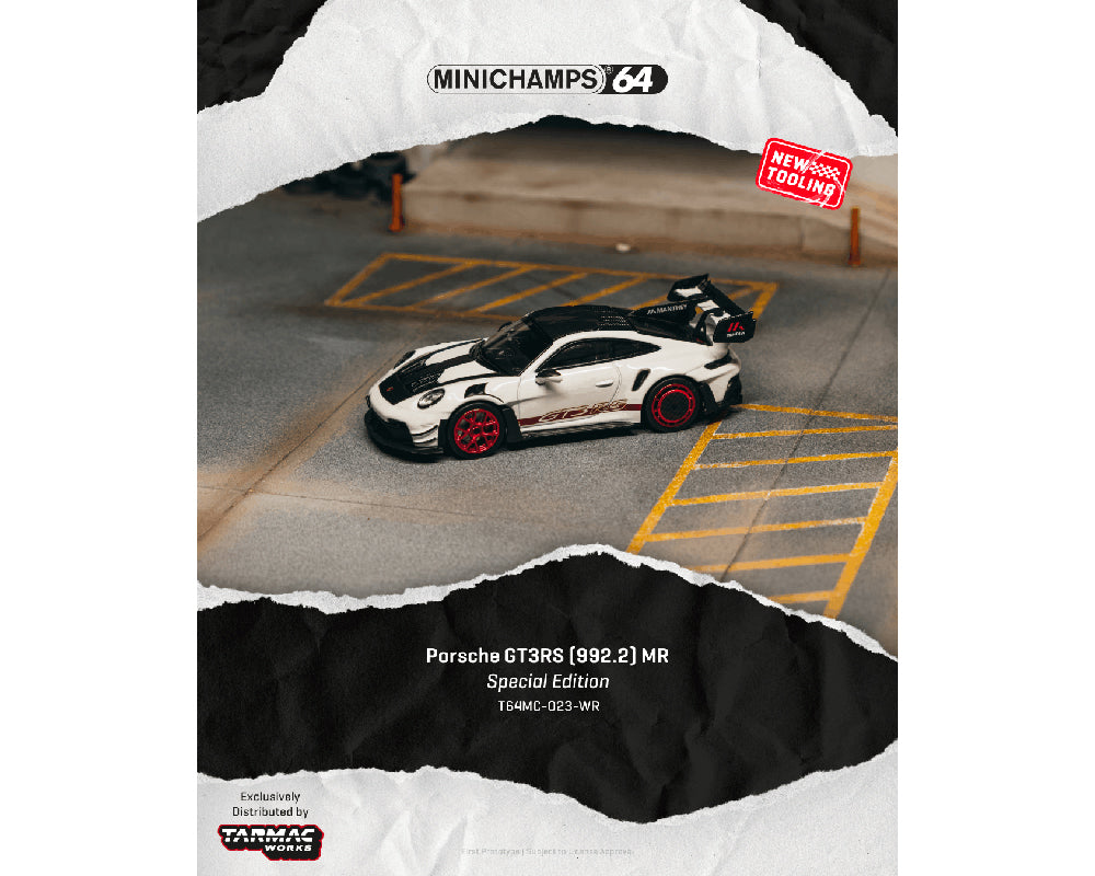 Tarmac Works x Minichamps 1:64 Porsche GT3RS (992.2) MR – White Red- Showcase – Limited Edition