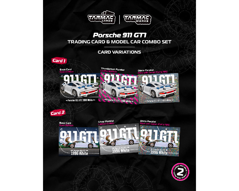 Tarmac Works 1:64 Porsche 911 GT1 w/ Trading Card – White – Hobby64+