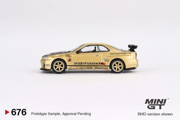 Preorder) Mini GT 1:64 Nissan Skyline GT-R (R34) Top Secret – Gold