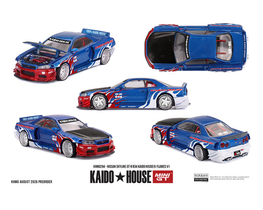 Kaido House x Mini GT 1:64 Nissan Skyline GT-R R34 Kaido House Flames V1