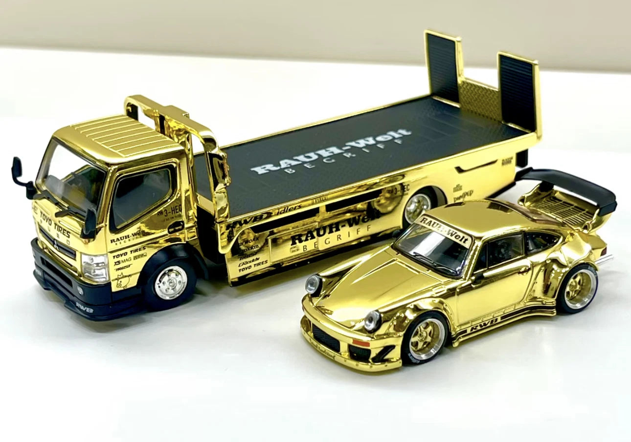Poprace 1/64 Porsche RWB 930 FUSO Truck Gold Chrome Set HEC Beijing China 2026 Event Car
