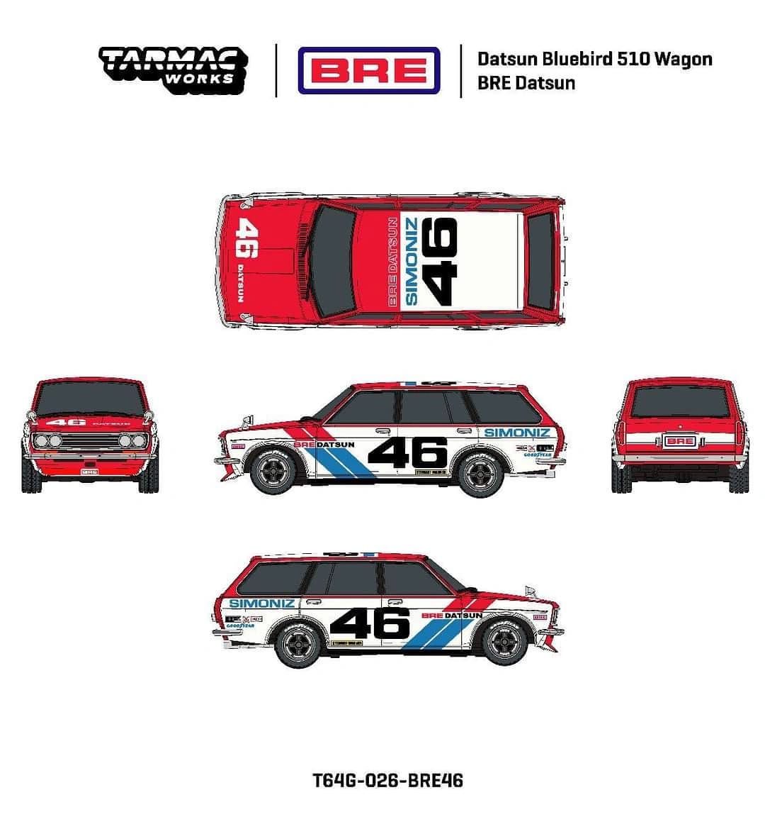 Tarmac Works 1:64 Indonesia Exclusive Datsun Bluebird 510 Wagon BRE #46 Limited Edition