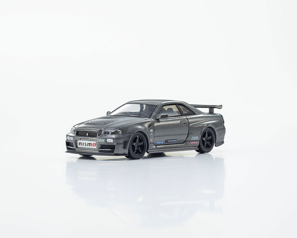 Kyosho 1:64 Nissan Skyline GT-R (NISMO BNR34 CRS Version) with MOTN LED Base Compatible – Gray