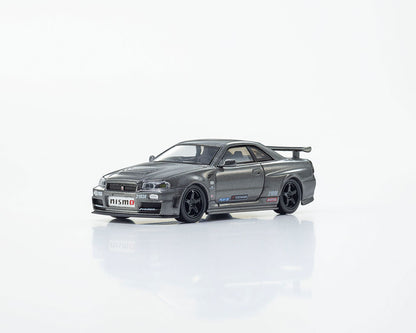 Kyosho 1:64 Nissan Skyline GT-R (NISMO BNR34 CRS Version) with MOTN LED Base Compatible – Gray