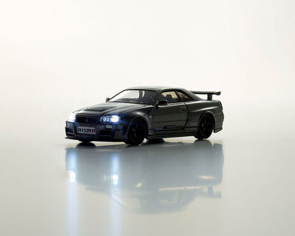 Kyosho 1:64 Nissan Skyline GT-R (NISMO BNR34 CRS Version) with MOTN LED Base Compatible – Gray
