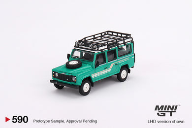 (Preorder) Mini GT 1:64 1985 Land Rover Defender 110 Station Wagon – Trident Green – LHD – MiJo Exclusives