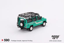 Load image into Gallery viewer, Mini GT 1:64 1985 Land Rover Defender 110 Station Wagon – Trident Green – LHD – MiJo Exclusives