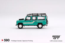 Load image into Gallery viewer, Mini GT 1:64 1985 Land Rover Defender 110 Station Wagon – Trident Green – LHD – MiJo Exclusives