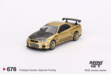 Mini GT 1:64 Nissan Skyline GT-R (R34) Top Secret – Gold – Japan Exclusive