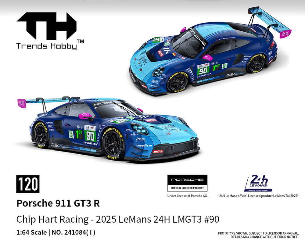 Trends Hobby 1/64 Porsche 911 GT3 R Le Man 24H 2025 #90 Chip Hart Racing