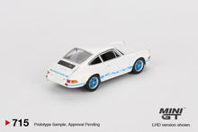 Load image into Gallery viewer, (Preorder) Mini GT 1:64 Porsche 911 Carrera RS 2.7 Grand Prix – White with Blue Livery- Mijo Exclusives