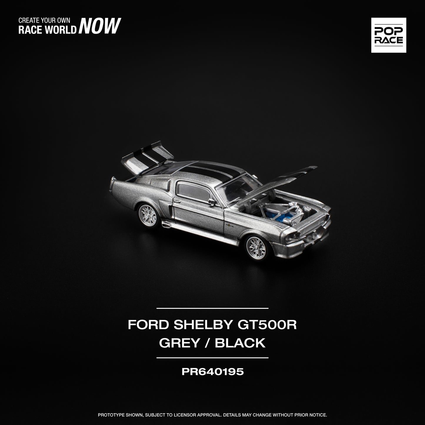 POPRACE 1/64 Ford 1967 SHELBY MUSTANG GT500 GREY/BLACK