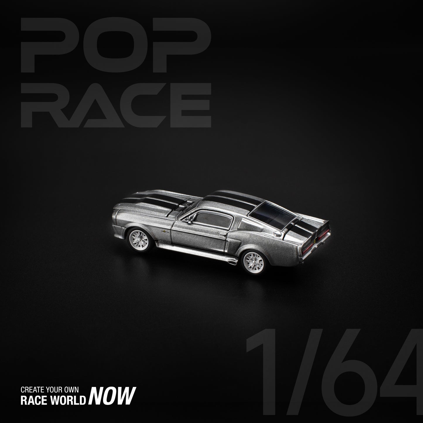POPRACE 1/64 Ford 1967 SHELBY MUSTANG GT500 GREY/BLACK