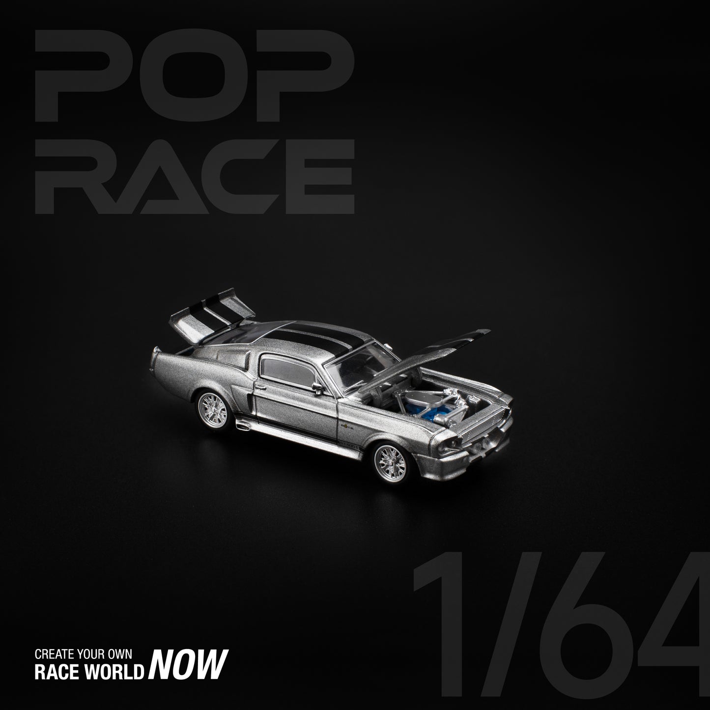 POPRACE 1/64 Ford 1967 SHELBY MUSTANG GT500 GREY/BLACK