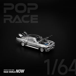 (Pre order) POPRACE 1/64 Ford 1967 SHELBY MUSTANG GT500 GREY/BLACK