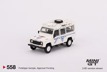 Load image into Gallery viewer, Preorder Mini GT 1:64 Land Rover Defender 110 1991 Safari Rally Martini Racing Support Vehicle