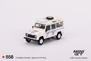 Mini GT 1:64 Land Rover Defender 110 1991 Safari Rally Martini Racing Support Vehicle