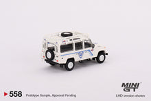 Load image into Gallery viewer, Mini GT 1:64 Land Rover Defender 110 1991 Safari Rally Martini Racing Support Vehicle