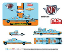 Load image into Gallery viewer, (Preorder) M2 Machines 1:64 Mijo Exclusives Auto-Haulers 1973 Chevrolet C30 Wedge Truck &amp; 1978 Chevrolet Silverado 10 Bedless Gulf Livery – Blue – Limited Edition