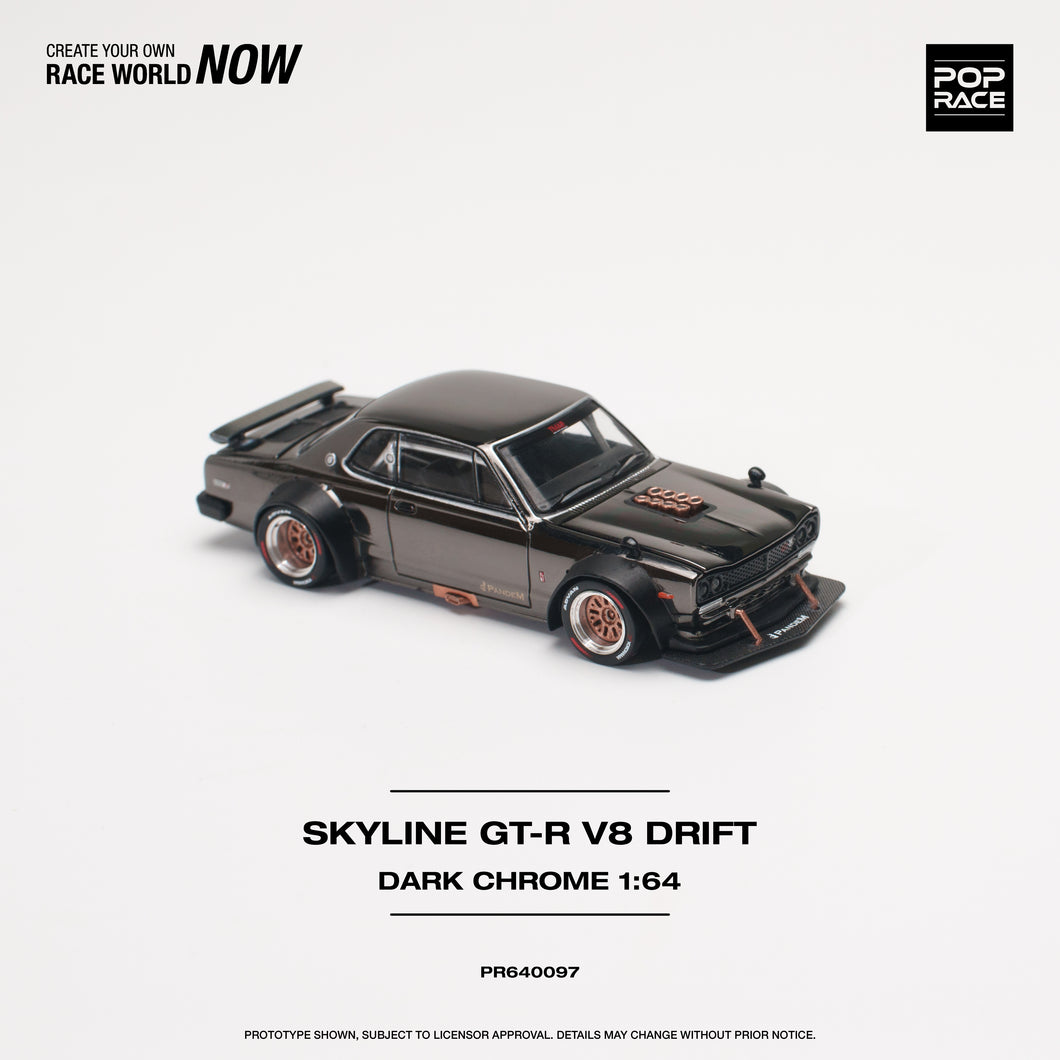 POPRACE 1/64 Nissan SKYLINE GT-R V8 DRIFT (HAKOSUKA) Black Chrome