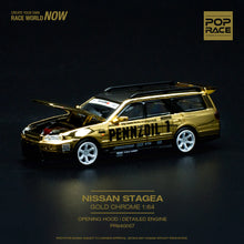 Load image into Gallery viewer, PopRace 1:64 scale Nissan GT-R R34 STAGEA PENNZOIL Gold Chrome