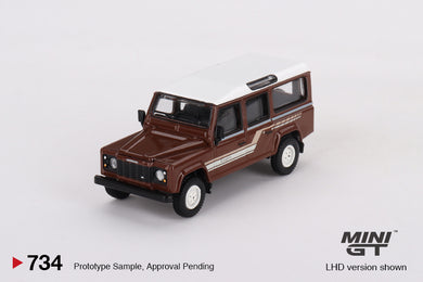 (Preorder) Mini GT 1:64 Land Rover Defender 110 1985 County Station Wagon – Russet Brown