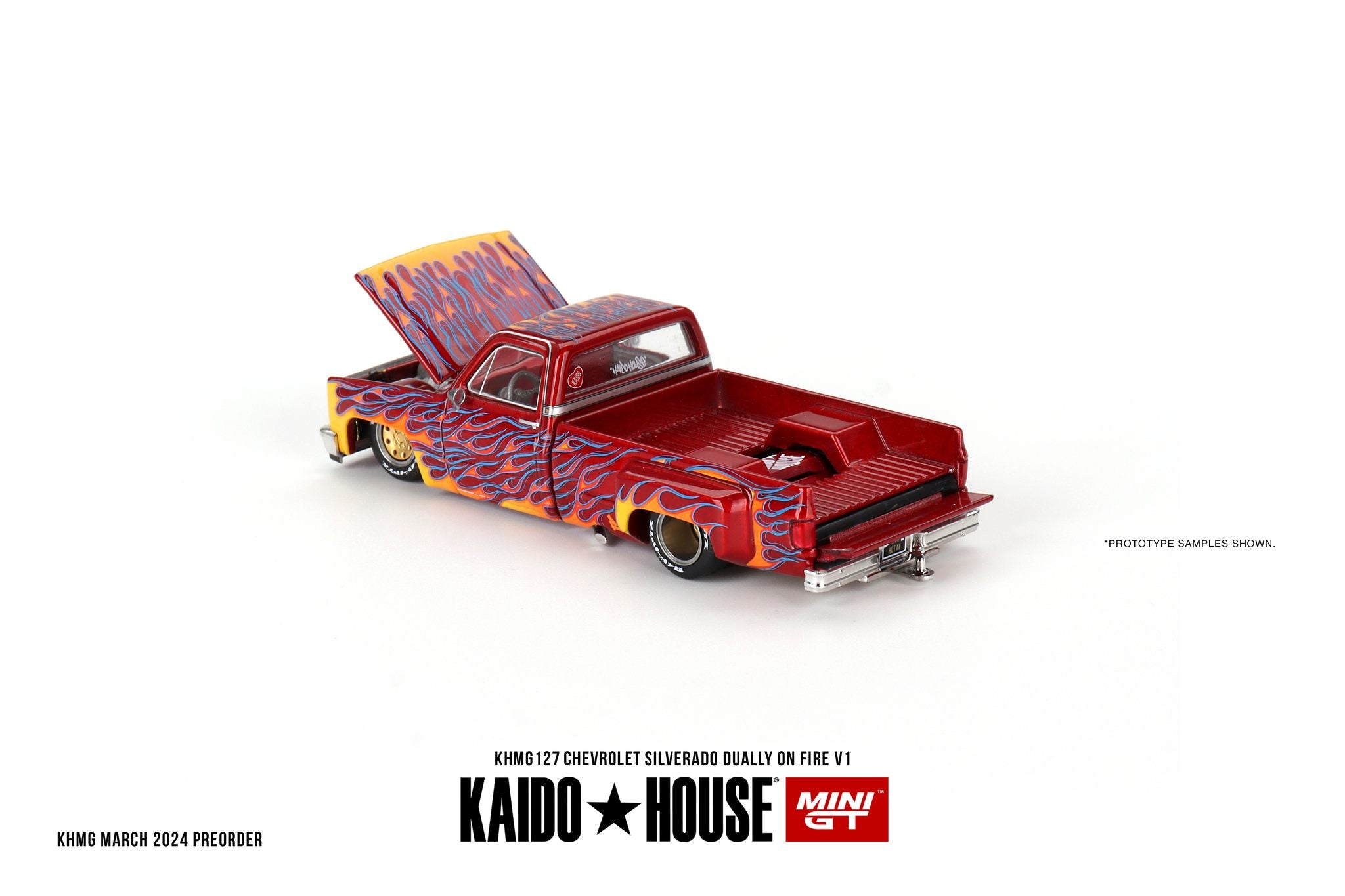 街道ハウス CHEVROLET SILVERADO FIRE (チェイス) Kaido House x Mini GT 1:64 Chevrolet Silverado Dually on Fire V1