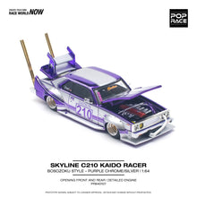 Load image into Gallery viewer, (Pre order) POPRACE 1/64 SKYLINE C210 KAIDO RACER (BOSOZOKU STYLE) PURPLE CHROME/SILVER