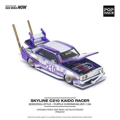 (Pre order) POPRACE 1/64 SKYLINE C210 KAIDO RACER (BOSOZOKU STYLE) PURPLE CHROME/SILVER