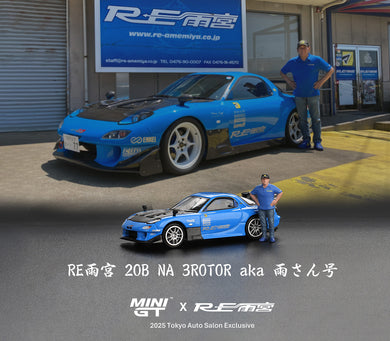 MiniGT 1/64 Tokyo Auto Salon Exclusive Mazda RX-7 RE-Amemiya 20B NA 3ROTOR-7 w/ Ama-san Figure