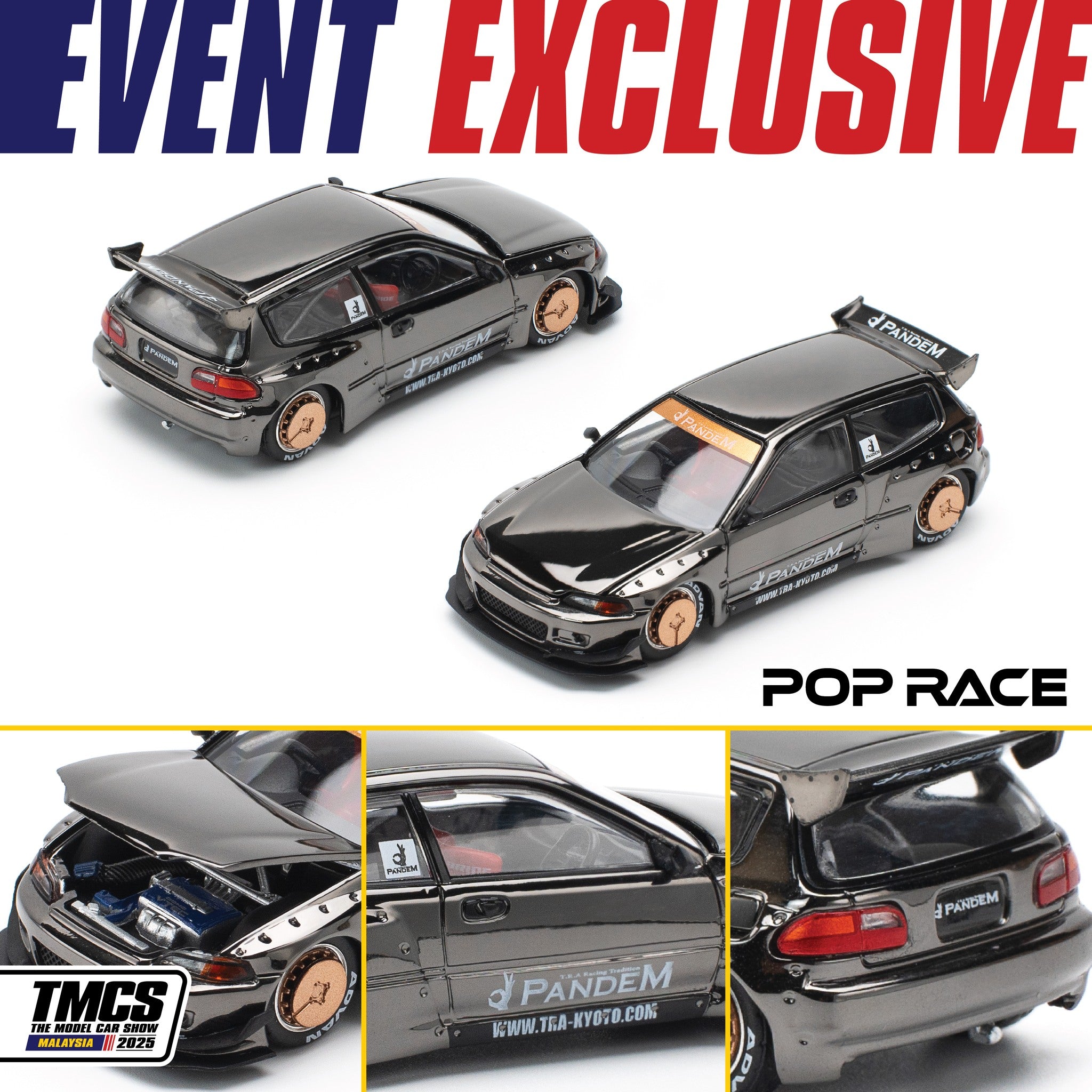 POPRACE マレーシア限定 TMCS PANDEM CIVIC EG6 Poprace 1/64 Honda PANDEM EG Civic Black Chrome -TMCS