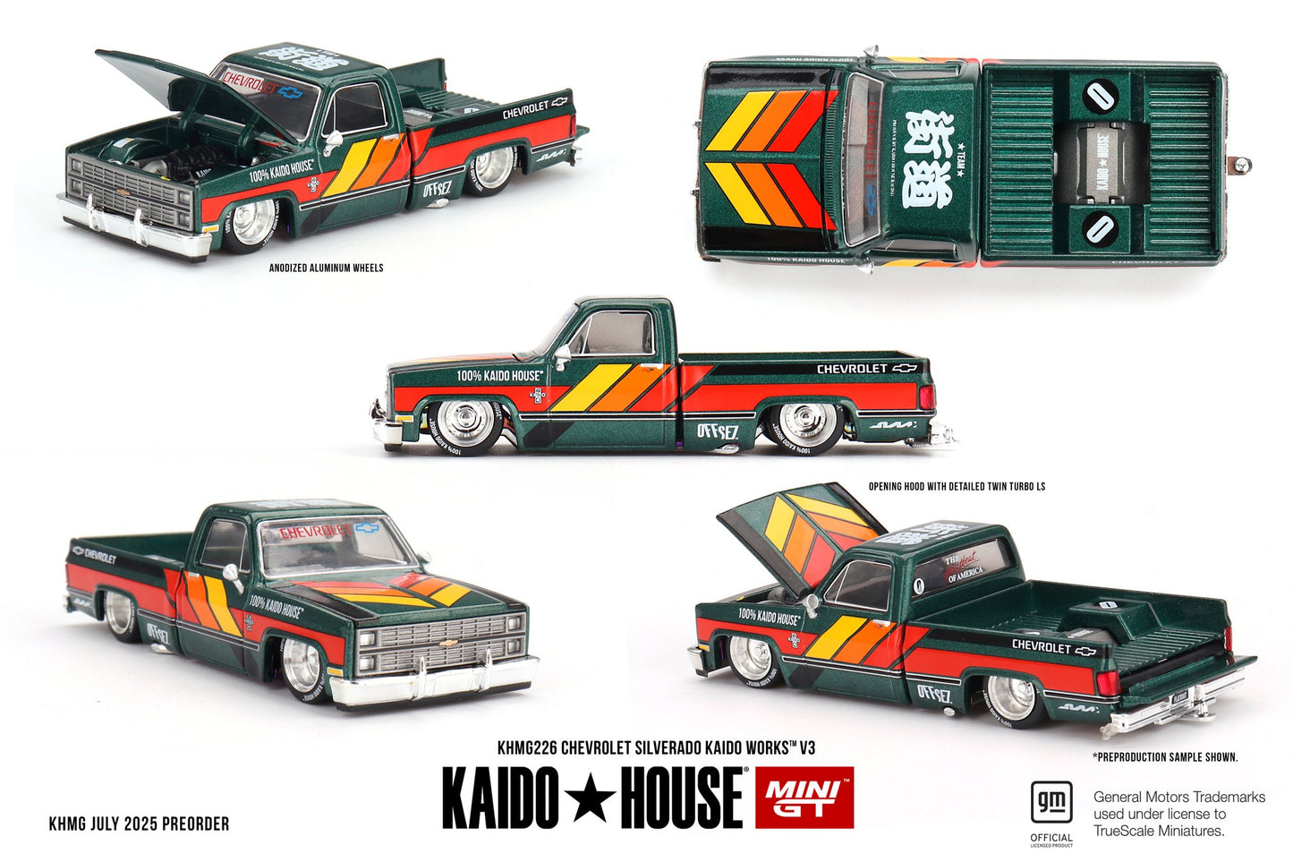 Kaido House x Mini GT 1:64 Chevrolet Silverado KAIDO WORKS V3 -Dark Green