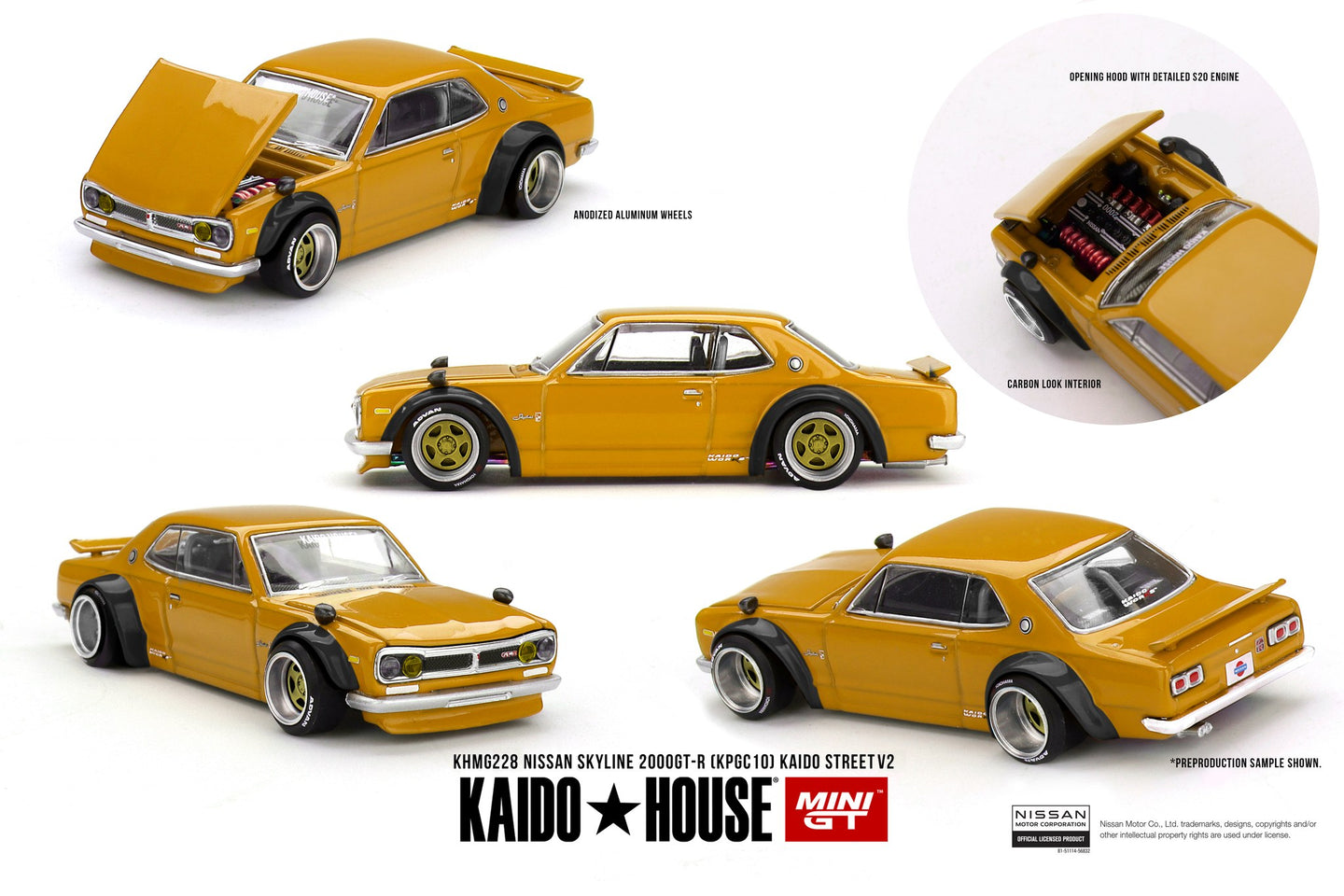 (Preorder) Kaido House x Mini GT 1:64 Nissan Skyline 2000 GT-R (KPGC10) Kaido Street V2 – Yellow