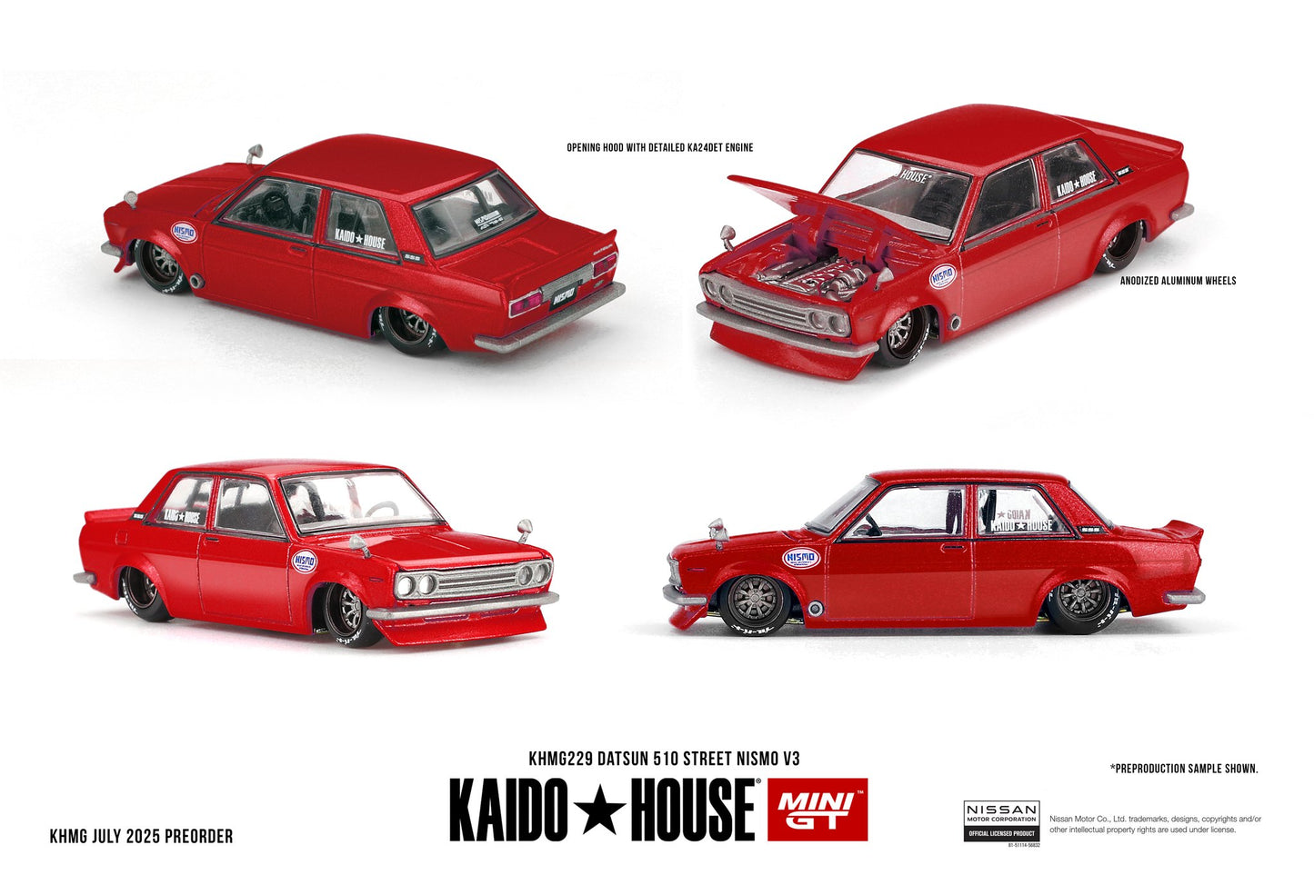 (Preorder) Kaido House x Mini GT 1:64 Datsun 510 Street Nismo V3 – Red